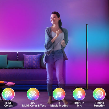 Led Corner Floor Lamp, Smart RGB Floor Lamp with App&Remote, 16 Million Colors Changing, Music Sync, Modern Corner Led Light for Bedroom Living Room and Gaming Room, Timing&Schedule