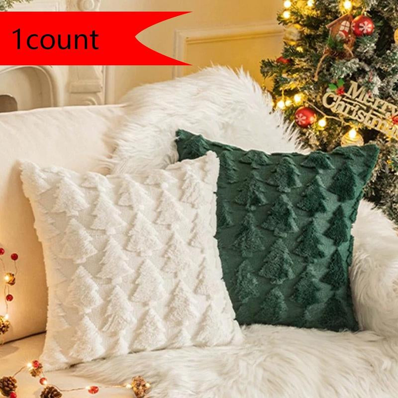 Christmas Tree Embroidery Cushion Cover, 1 Count Square Throw Pillow Cover without Filler, Household Decoration Supplies for Home Living Room Bedroom