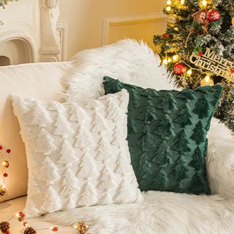 Christmas Tree Embroidery Cushion Cover, 1 Count Square Throw Pillow Cover without Filler, Household Decoration Supplies for Home Living Room Bedroom