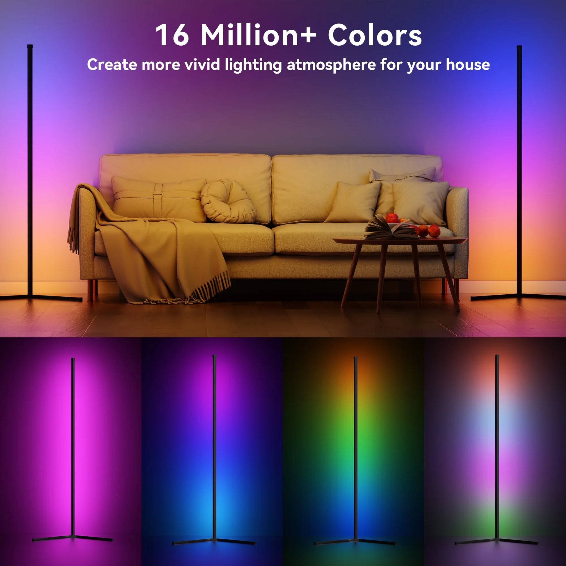 Led Corner Floor Lamp, Smart RGB Floor Lamp with App&Remote, 16 Million Colors Changing, Music Sync, Modern Corner Led Light for Bedroom Living Room and Gaming Room, Timing&Schedule