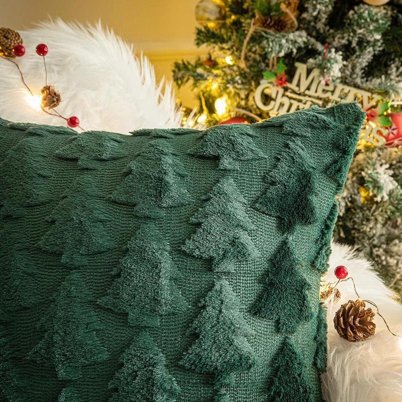 Christmas Tree Embroidery Cushion Cover, 1 Count Square Throw Pillow Cover without Filler, Household Decoration Supplies for Home Living Room Bedroom