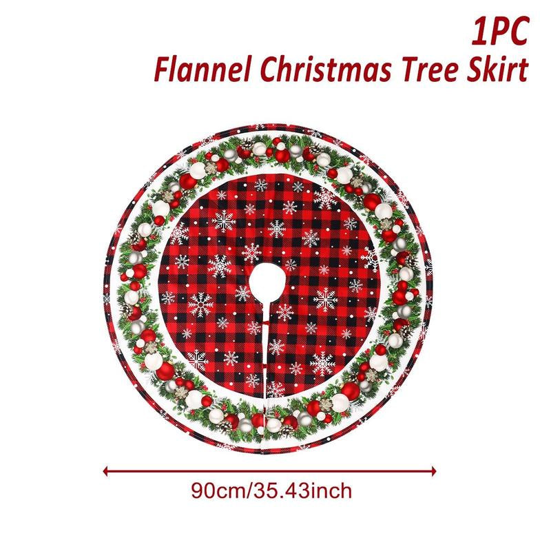 Christmas Tree Skirt, 1 Count Flannel Christmas Themed Christmas Decor Tree Skirt, Holiday Party Decoration Supplies for Home Party, Home Decor