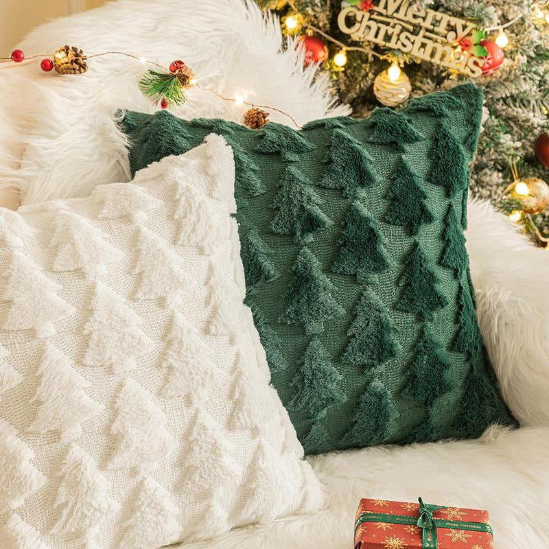 Christmas Tree Embroidery Cushion Cover, 1 Count Square Throw Pillow Cover without Filler, Household Decoration Supplies for Home Living Room Bedroom